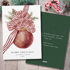 水彩華クリスマスレッドボウオーナメントグリーン シーズンカード