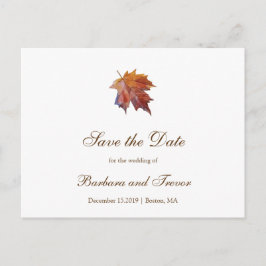 水彩落ち葉の秋の結婚式保存日付 案内ポストカード