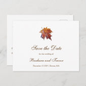 水彩落ち葉の秋の結婚式保存日付 案内ポストカード (正面/裏面)