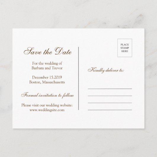 水彩落ち葉の秋の結婚式保存日付 案内ポストカード (裏面)