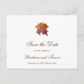 水彩落ち葉の秋の結婚式保存日付 案内ポストカード (正面)