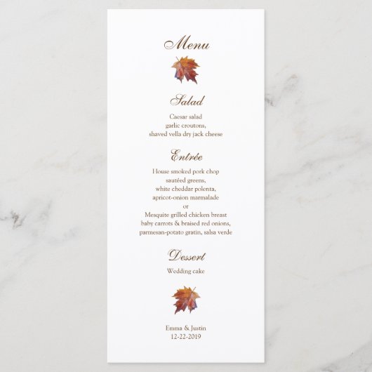 水彩落ち葉秋の結婚式ラッカード メニュー (正面)