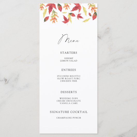 水彩落ち込み葉ミニマリストメニュー メニュー (正面)