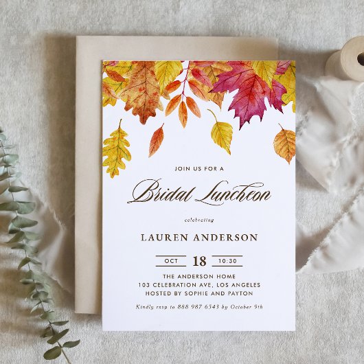 水彩落下葉ブライダル秋のランチョン 招待状