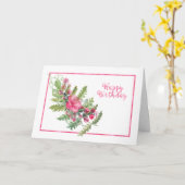 水彩葉とピンクの花誕生日カード カード (黄色い花)