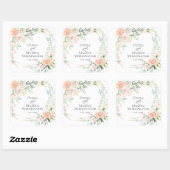 水彩葉と珊瑚とアイボリーの花 スクエアシール (シート)