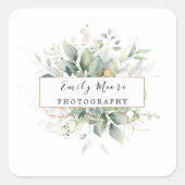 水彩葉と金ゴールドの葉の緑の芸術 スクエアシール (正面)