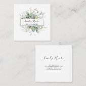 水彩葉と金ゴールドの葉の緑の芸術 スクエア名刺 (正面/裏面)