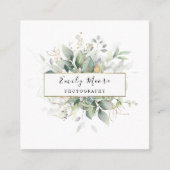 水彩葉と金ゴールドの葉の緑の芸術 スクエア名刺 (正面)