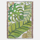 水彩葉の可愛いトロピカルブランケット スローブランケット (正面縦)