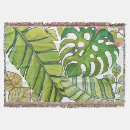 水彩葉の可愛いトロピカルブランケット スローブランケット