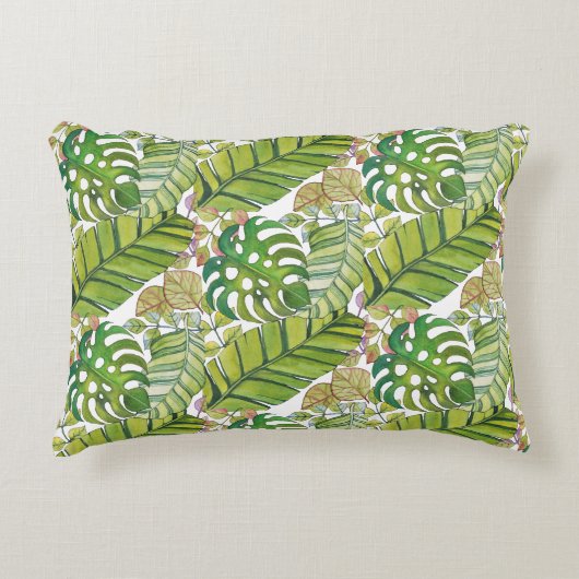水彩葉の可愛い熱帯 アクセントクッション (正面)