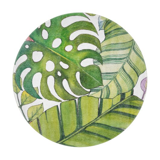 水彩葉の可愛い熱帯 カッティングボード (正面)