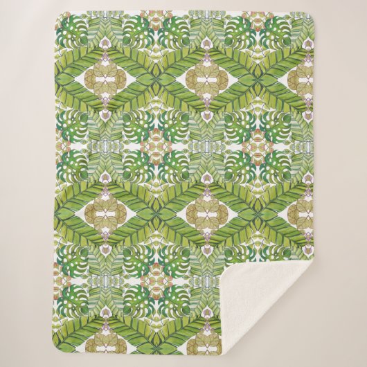 水彩葉の可愛い熱帯 シェルパブランケット (正面)