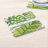 水彩葉の可愛い熱帯 スクエアペーパーコースター (アングル)