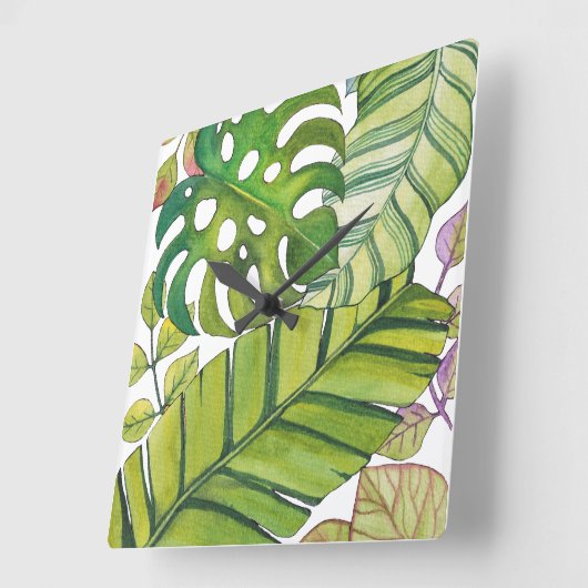 水彩葉の可愛い熱帯 スクエア壁時計 (傾斜)