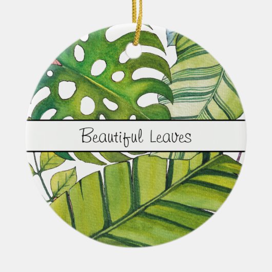 水彩葉の可愛い熱帯 セラミックオーナメント (正面)
