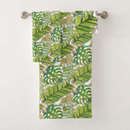 水彩葉の可愛い熱帯 バスタオルセット