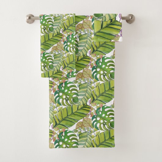 水彩葉の可愛い熱帯 バスタオルセット (インサイチュ)