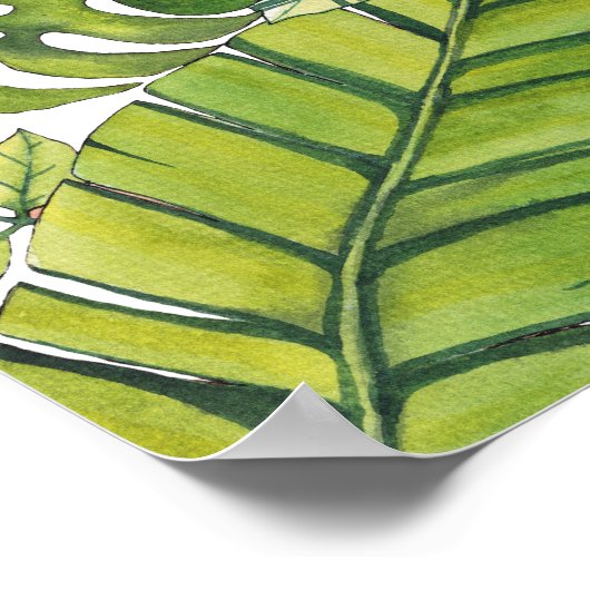 水彩葉の可愛い熱帯 ポスター (角)