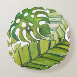 水彩葉の可愛い熱帯 ラウンドクッション