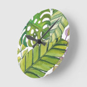 水彩葉の可愛い熱帯 ラウンド壁時計 (傾斜)