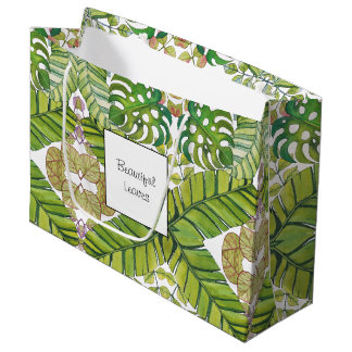 水彩葉の可愛い熱帯 ラージペーパーバッグ