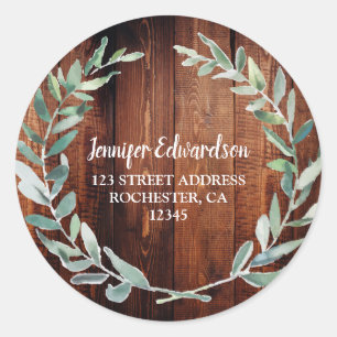 水彩葉の土臭い木材差出人住所 ラウンドシール