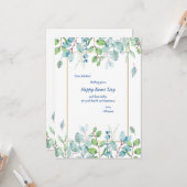 水彩葉の(青と緑)の日付カード カード (正面/裏面インサイチュ)