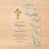 水彩葉アーチバプテスマ アクリル招待状 (正面)