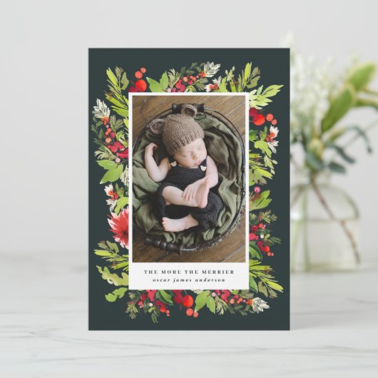 水彩葉クリスマスの誕生のお知らせ シーズンカード (スタンド正面)