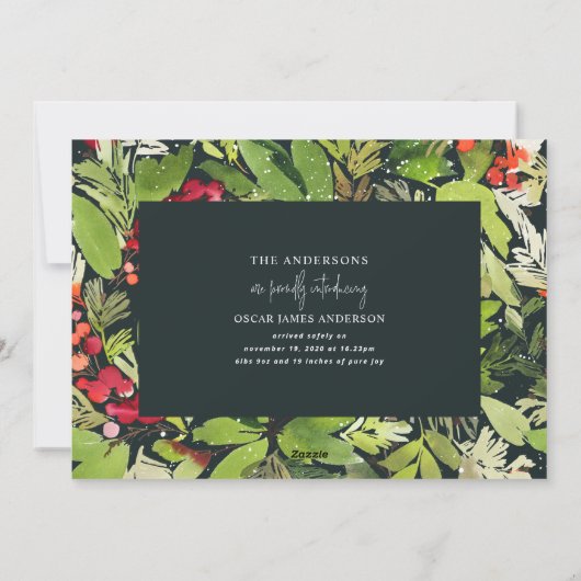 水彩葉クリスマスの誕生のお知らせ シーズンカード (裏面)