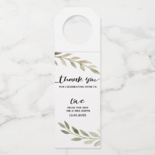 水彩葉スクリプト結婚ズサンキューラベル ボトルネックタグ