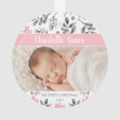 水彩葉ズベビーガール初めてのクリスマス オーナメント (裏面)