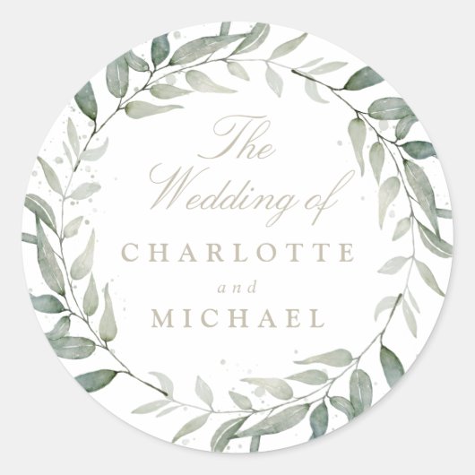 水彩葉セージ葉リース ラウンドシール (正面)