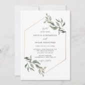 水彩葉バラ金ゴールド結婚フレーム 招待状 (正面)