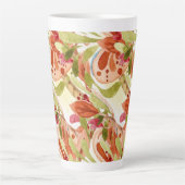 水彩葉ピンクとセージ緑 カフェラテマグ (正面)