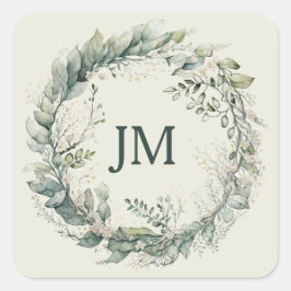 水彩葉リース スクエアシール