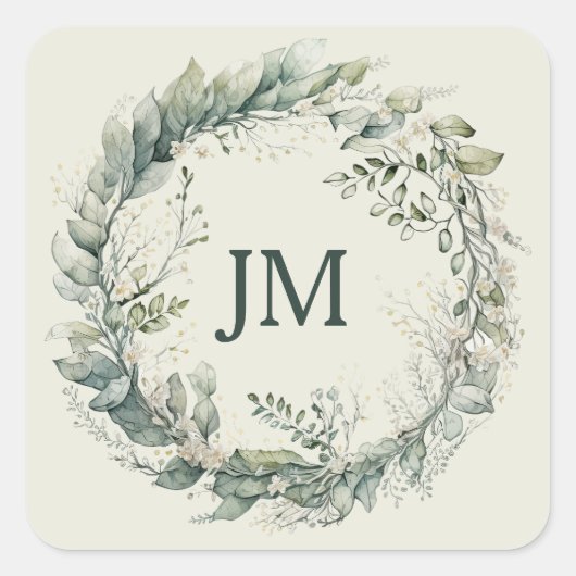水彩葉リース スクエアシール (正面)