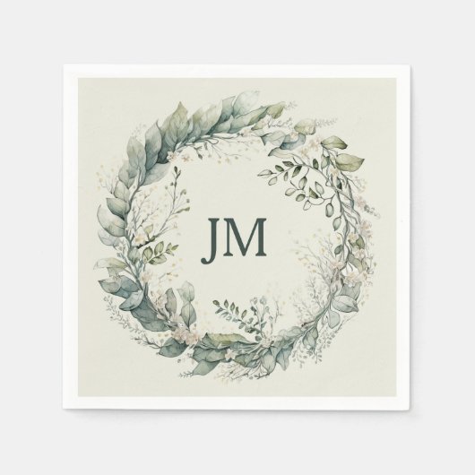 水彩葉リース スタンダードカクテルナプキン (正面)