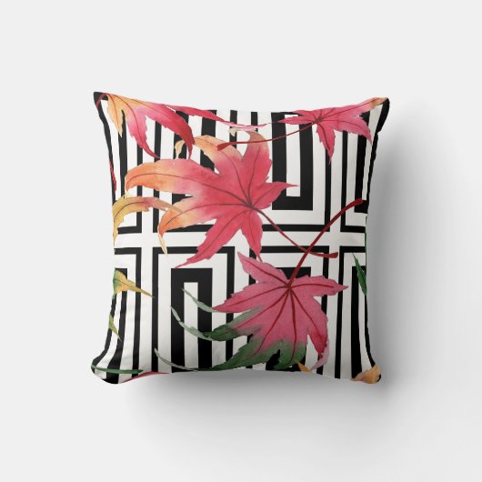 水彩葉幾何可逆性PIllow クッション (正面)