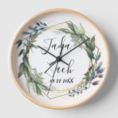 水彩葉植物性リース結婚ズ 壁時計 (正面)