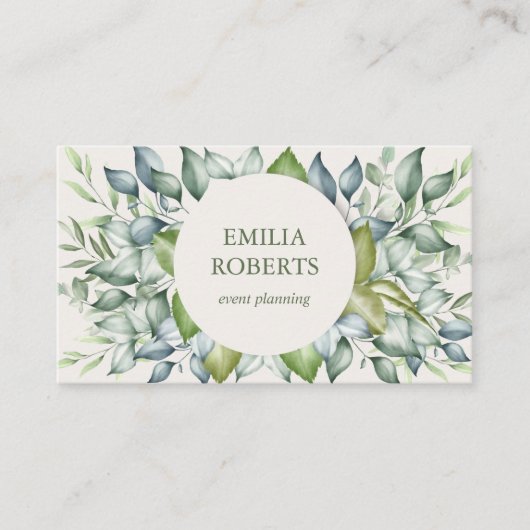 水彩葉樹草エレガント 名刺 (正面)