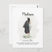 水彩葉画卒業ガール発表 ポストカード (正面/裏面)