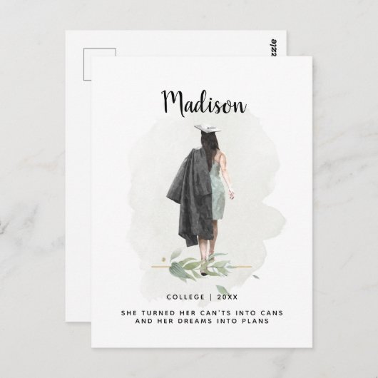 水彩葉画卒業ガール発表 ポストカード (正面/裏面)