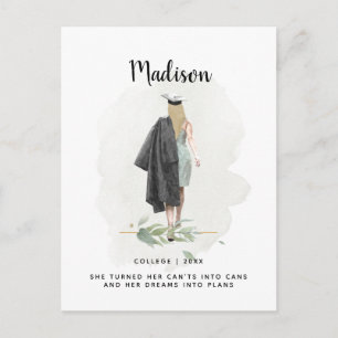 水彩葉画卒業ガール発表 ポストカード