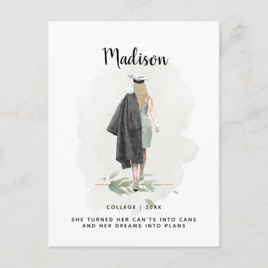 水彩葉画卒業ガール発表 ポストカード (正面)