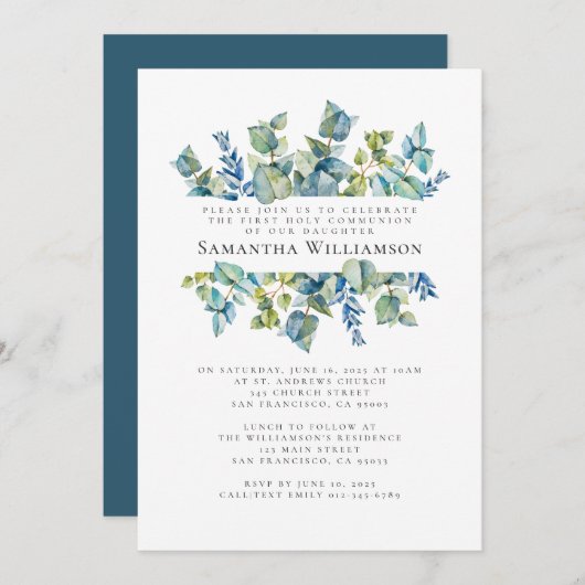水彩葉第1聖餐式招待状 招待状 (正面/裏面)