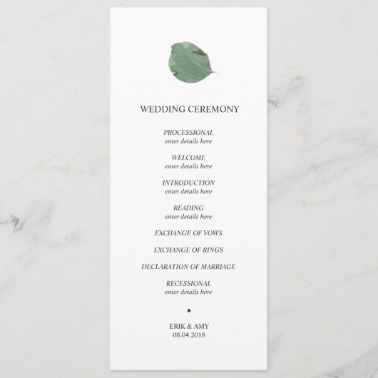水彩葉結婚式プログラム プログラム (正面)