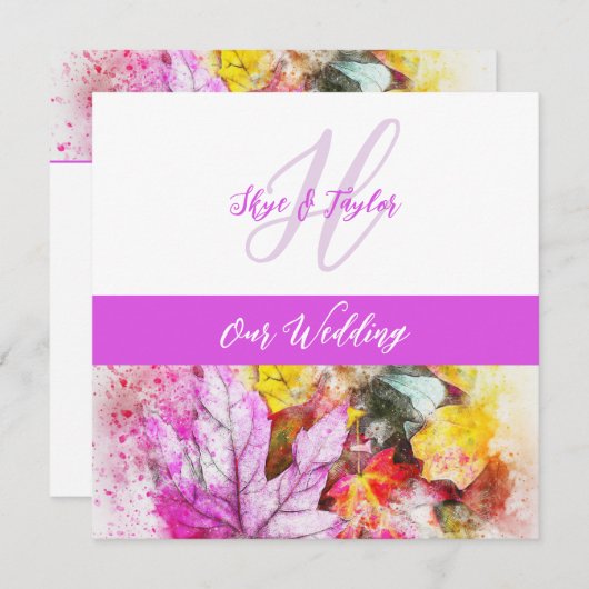 水彩葉結婚式招待状 招待状 (正面/裏面)
